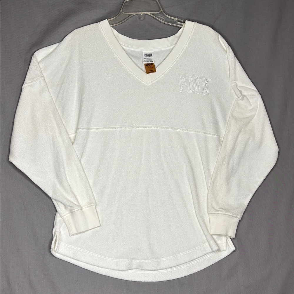 Victoria's Secret PINK Sweatshirt Womens Extra Small Varsity Beach Terry V Neck